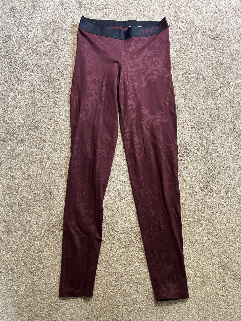 Nike Burgundy Tonal Pattern Fleece Lined Leggings